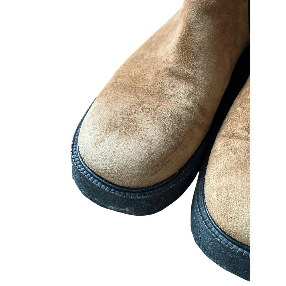 STAUD Palamino Suede Chelsea Boots BROWN/BLACK Mid-Calf Pull-On 38 US-8 Ladies